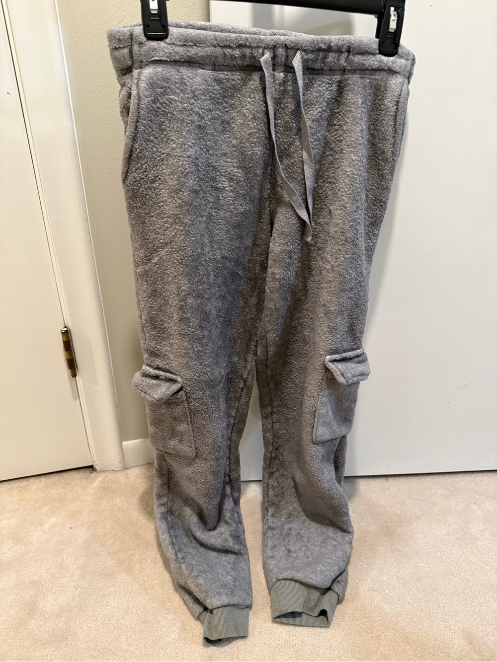 Plush Gray Cargo Joggers with Drawstring Waist
